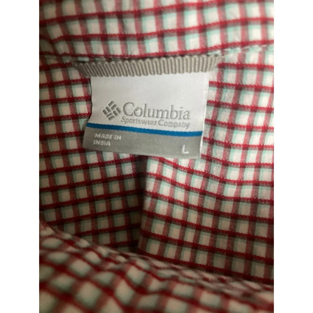 Columbia Shirt Mens Size Large  Button Front Short Sleeve‎ red  Plaid